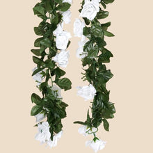 Load image into Gallery viewer, Silk Rose Garland Artificial Flowers - White - 6 ft