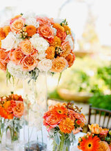 Load image into Gallery viewer, Large Open Rose Bush Artificial Silk Flowers - Coral / Orange