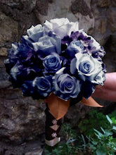 Load image into Gallery viewer, Small Open Rose Bush Artificial Silk Flowers - Navy Blue