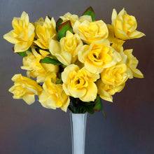 Load image into Gallery viewer, Velvet Open Rose Bush Artificial Silk Flowers - Yellow