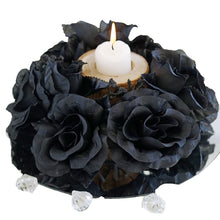 Load image into Gallery viewer, Silk Rose Candle Rings Artificial Flowers - Black - 4 pcs