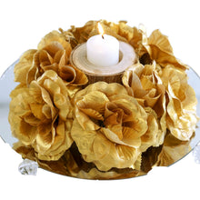 Load image into Gallery viewer, Silk Rose Candle Ring Artificial Flowers - Gold - 4 pcs