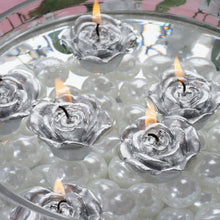 Load image into Gallery viewer, 12 PCS Silver Rose Mini Floating Candles Wedding Birthday Party Centerpiece Decor