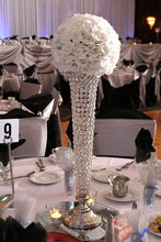 Load image into Gallery viewer, Elegant Tall Hurricane Beaded Crystal Vase Wedding Centerpiece - 24" Tall