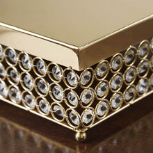 Load image into Gallery viewer, 14” Bejeweled Gold Square Crystal Beaded Stainless Steel Chandelier Wedding Cake Stand