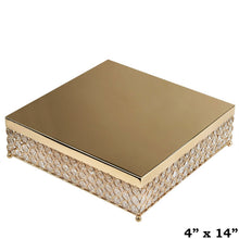 Load image into Gallery viewer, 14” Bejeweled Gold Square Crystal Beaded Stainless Steel Chandelier Wedding Cake Stand