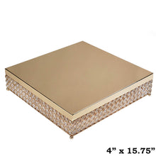 Load image into Gallery viewer, 16" Bejeweled Gold Square Crystal Beaded Stainless Steel Chandelier Wedding Cake Stand