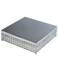 Load image into Gallery viewer, 16" Bejeweled Square Crystal Beaded Silver Stainless Steel Chandelier Wedding Riser Cake Stand