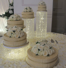Load image into Gallery viewer, Fancy Beaded Crystal Metal Riser Cake Stand - 13.5" Diameter
