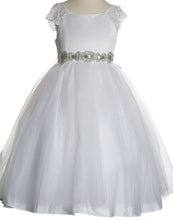 Load image into Gallery viewer, Sparkly Taffeta Bodice and Organza Overlay Skirt Dress - White