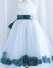 Load image into Gallery viewer, Tulle Overlay Flower Girl Petal Dress - White