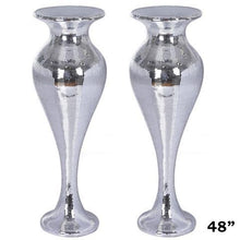 Load image into Gallery viewer, 48” Silver Mirror Mosaic Polystone Flower Floor Vase Wedding Aisle Prop Party Columns
