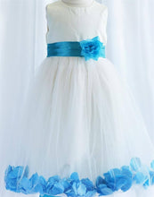 Load image into Gallery viewer, Tulle Overlay Flower Girl Petal Dress - White