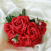 Load image into Gallery viewer, Rose &amp; Baby Breath Assorted Bridal Bouquet Artificial Silk Flowers - Red

