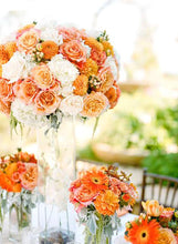 Load image into Gallery viewer, Large Open Rose Bush Artificial Silk Flowers - Coral / Cream

