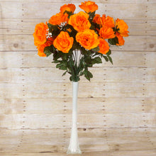 Load image into Gallery viewer, Large Open Rose Bush Artificial Silk Flowers - Orange
