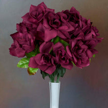 Load image into Gallery viewer, Velvet Open Rose Bush Artificial Silk Flowers - Burgundy
