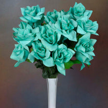 Load image into Gallery viewer, Velvet Open Rose Bush Artificial Silk Flowers - Turquoise
