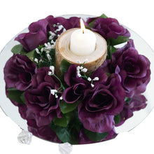 Load image into Gallery viewer, Silk Rose Candle Ring Artificial Flowers - Eggplant - 4 pcs
