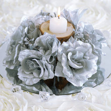 Load image into Gallery viewer, Silk Rose Candle Ring Artificial Flowers - Silver - 4 pcs
