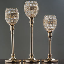 Load image into Gallery viewer, 18" Tall Crystal Beaded Candle Holder Goblet Votive Tealight Wedding Chandelier Centerpiece - Gold - BUY ONE GET ONE FREE
