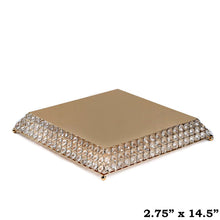 Load image into Gallery viewer, 15" Bejeweled Gold Flat Crystal Beaded Stainless Steel Chandelier Wedding Riser Cake Stand
