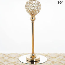 Load image into Gallery viewer, Sleek Pillar Crystal Votive Tealight Candle Holder Wedding Centerpiece - Gold - 16" Tall
