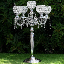 Load image into Gallery viewer, Candelabra Chandelier Crystal Votive Candle Holder Wedding Centerpiece - 25" Tall - Silver
