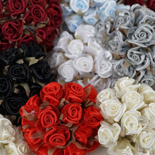 Load image into Gallery viewer, 72 White Satin &amp; Organza Craft Roses With Silk Leaves DIY Wedding Bouquet Flowers Decoration
