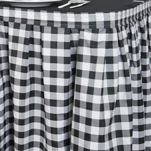 Load image into Gallery viewer, 21FT Perfect Picnic Inspired White/Black Checkered Polyester Table Skirt For Wedding Party Event
